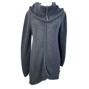 Pure Handknit Sweater Womens XS/S Gray Cotton Nylon Cowl Neck Asym Hem Tunic